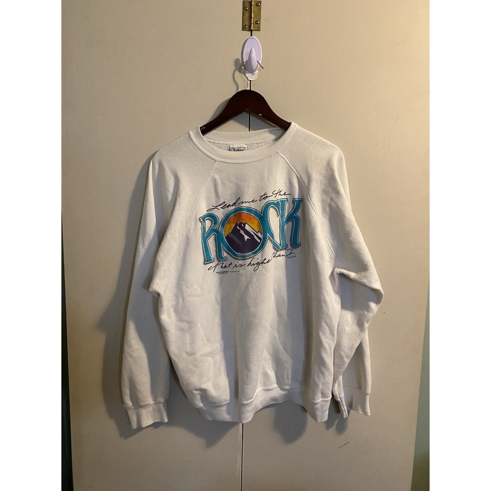 Vtg 1986 Living Epistles Lead Me To The Rock Sweatshirt XL Tultex USA Christian